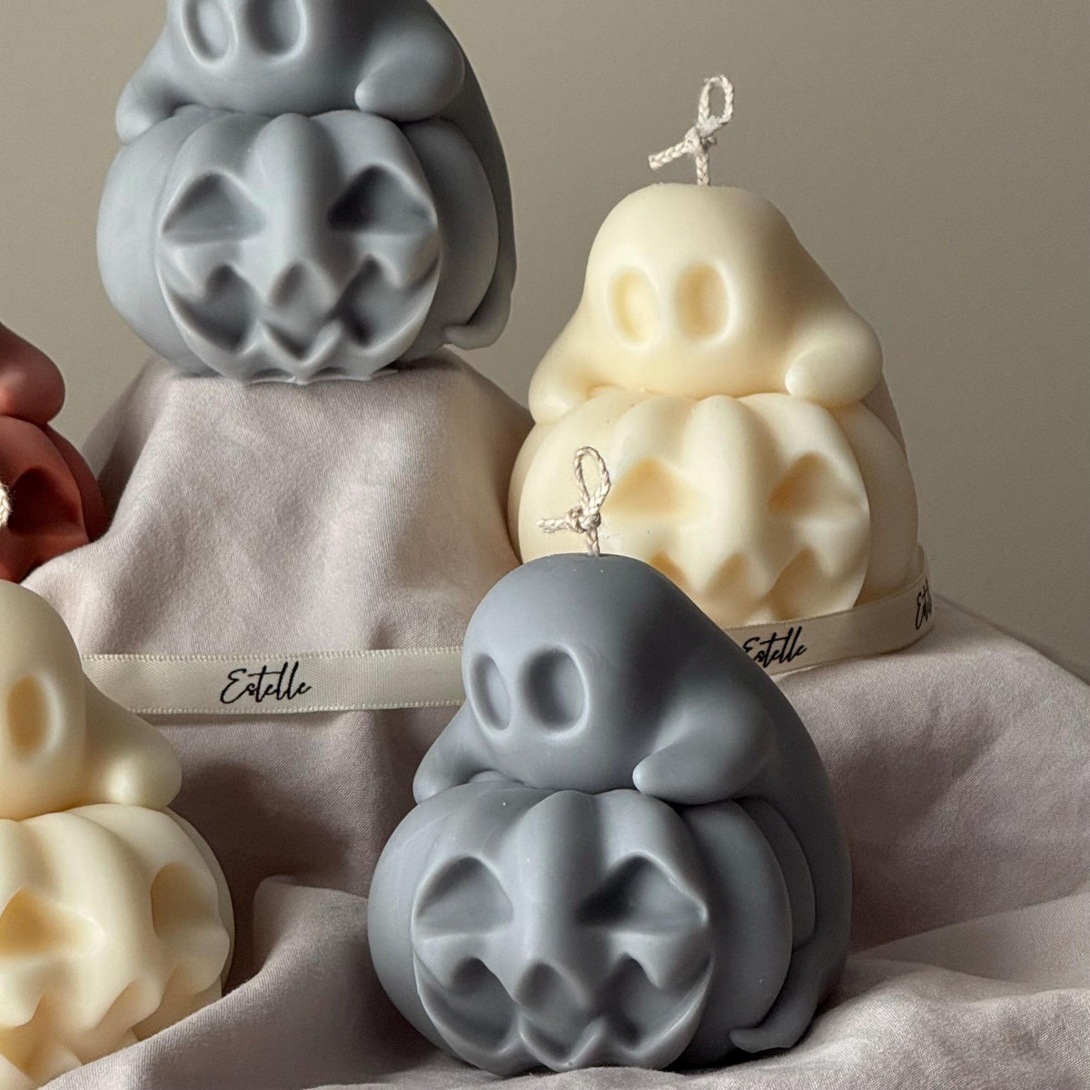Handmade Spooky Pumpkin Ghost Candle: Halloween Soy Wax Decor-3