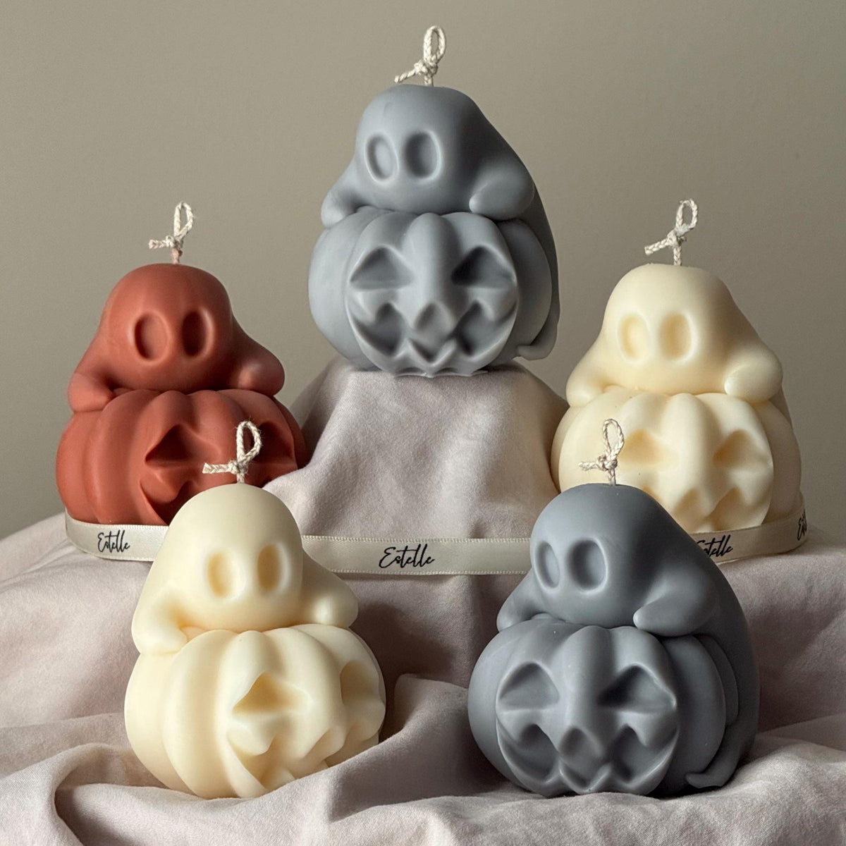 Handmade Spooky Pumpkin Ghost Candle: Halloween Soy Wax Decor-1