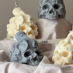 Skull Candle with Octopus: Spooky Halloween Soy Wax Decor-2