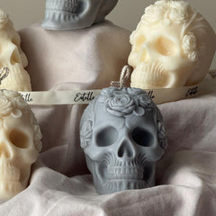 Handmade Halloween Flowers Skull Candle: Spooky Soy Wax Home Decor-2