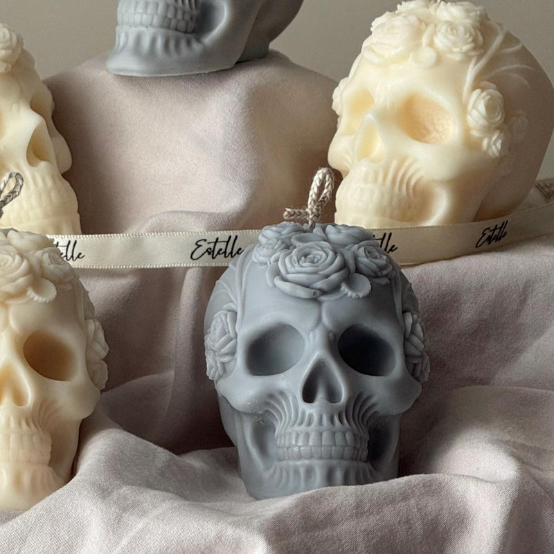Handmade Halloween Flowers Skull Candle: Spooky Soy Wax Home Decor-2