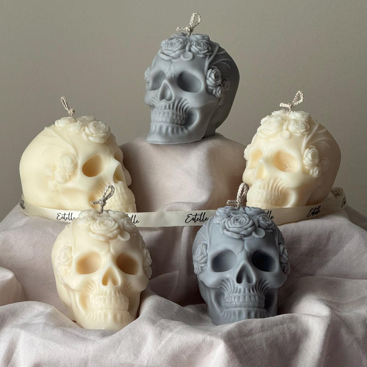 Handmade Halloween Flowers Skull Candle: Spooky Soy Wax Home Decor-1