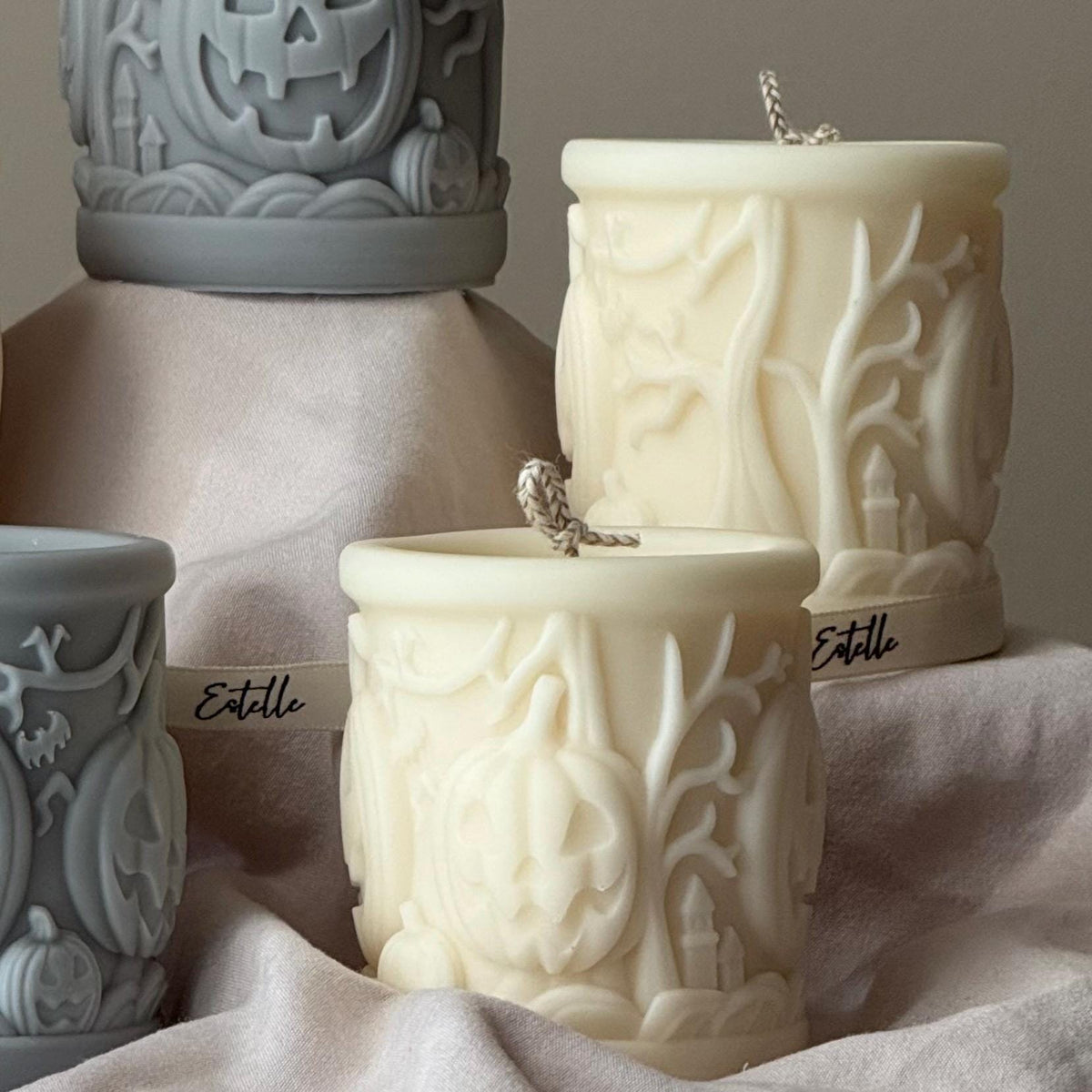 Scary Pumpkin Pillar Candle: Halloween Design Candle, Autumn Decor, Home Accent-2