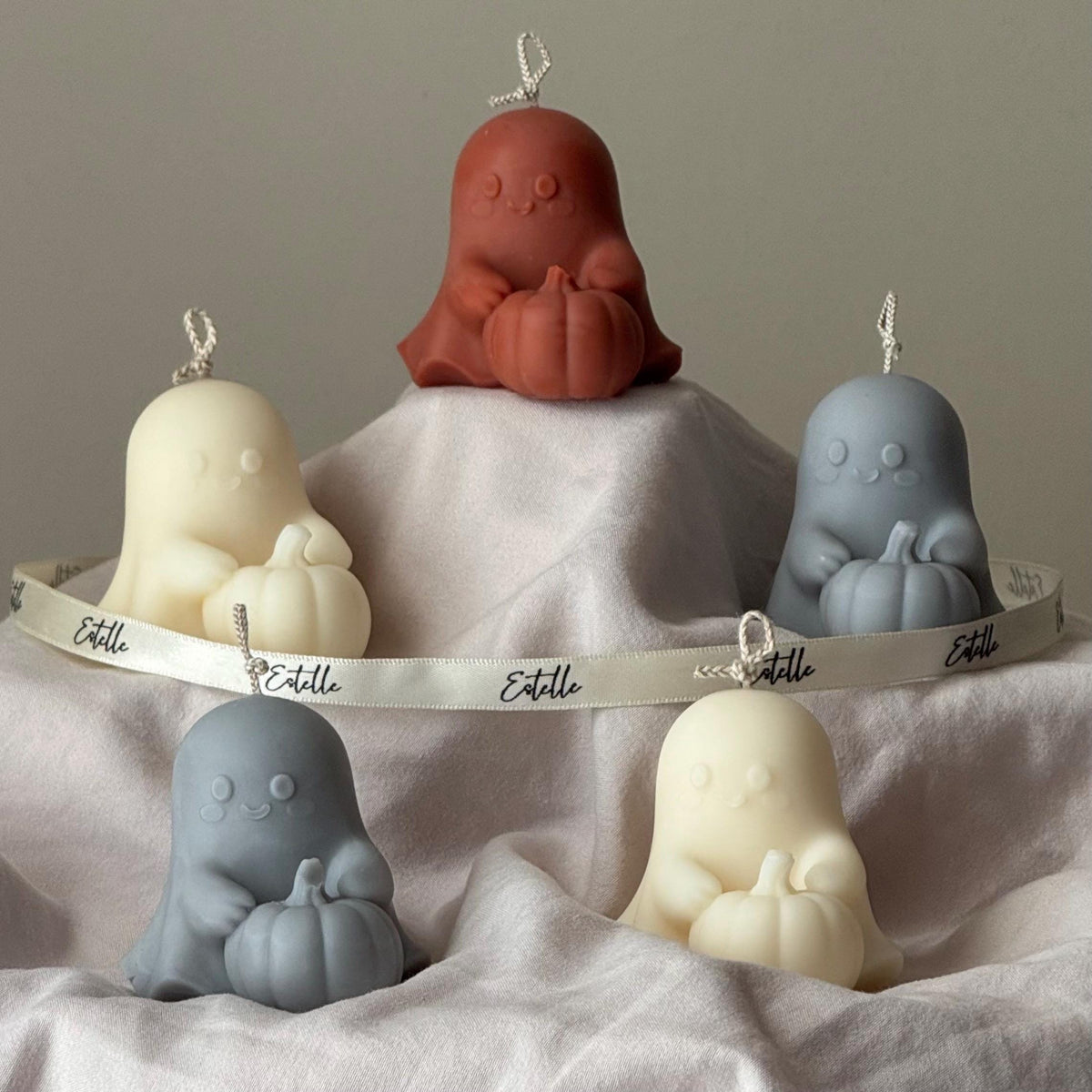 Halloween Ghost with Pumpkin Candle: Handmade Soy Wax Autumn Gift-4