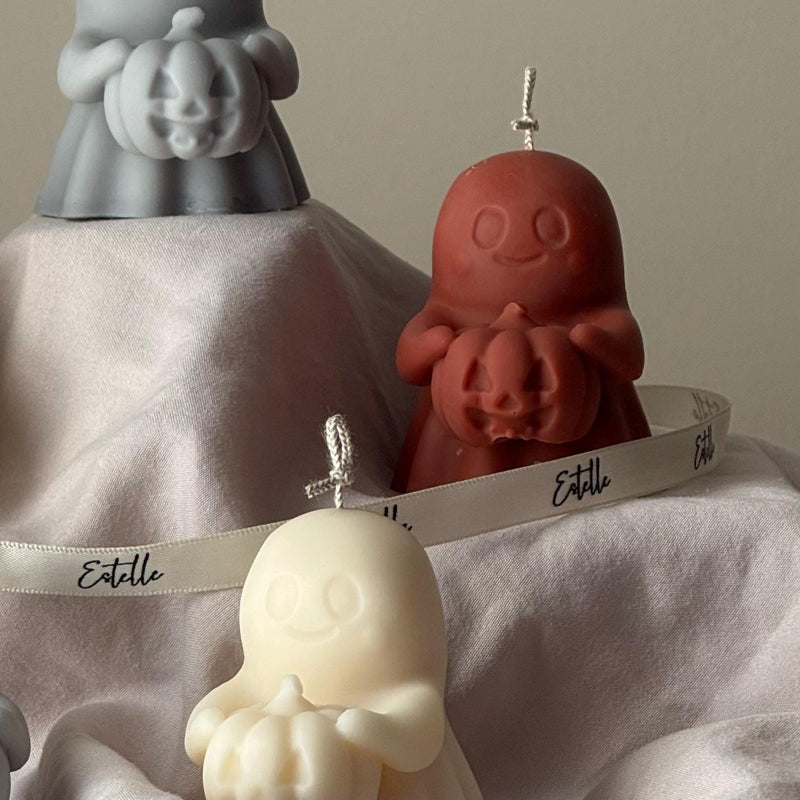Halloween Ghost with Pumpkin Candle: Handmade Soy Wax Autumn Gift-2
