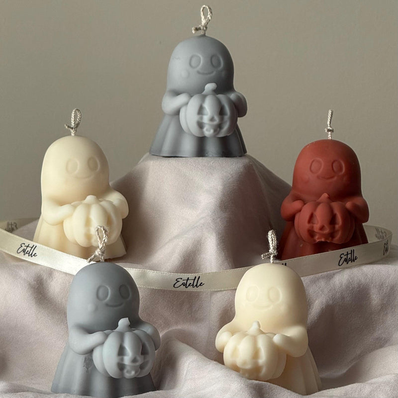 Halloween Ghost with Pumpkin Candle: Handmade Soy Wax Autumn Gift-4