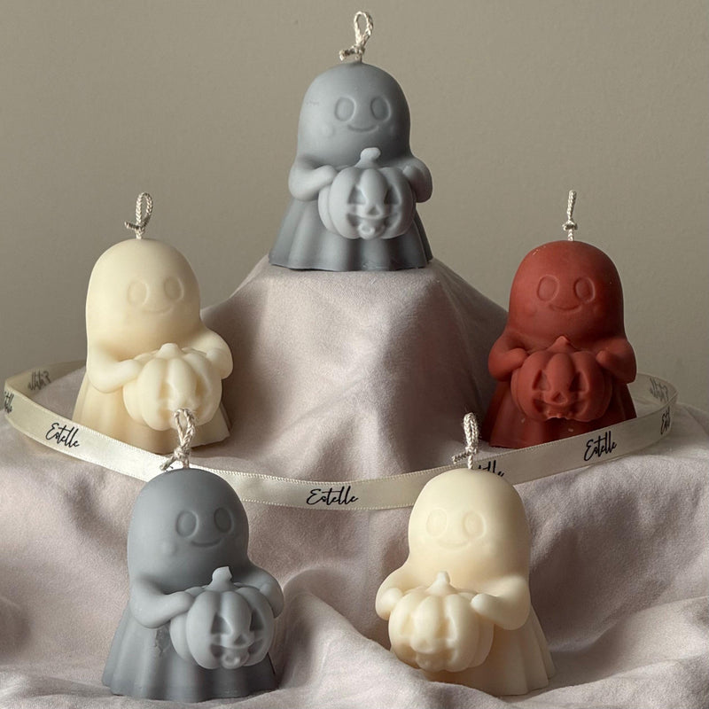 Halloween Ghost with Pumpkin Candle: Handmade Soy Wax Autumn Gift-1