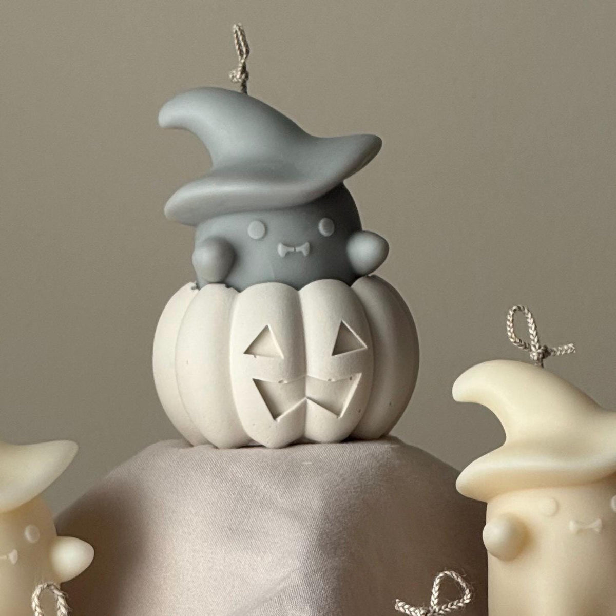 Halloween Ghosts Candle in Jesmonite Pumpkin: Hand-Poured Soy Wax Sculptural Candles-2