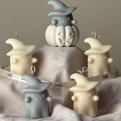 Halloween Ghosts Candle in Jesmonite Pumpkin: Hand-Poured Soy Wax Sculptural Candles-4