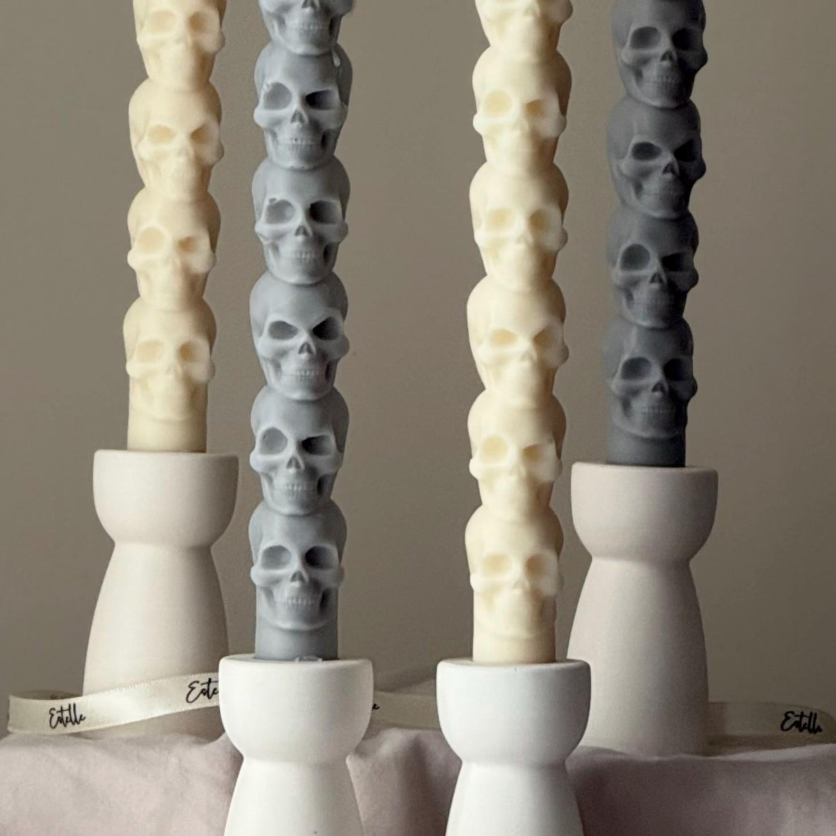 Hand Poured Soy Wax Skull Taper Candle: Halloween Decor-2