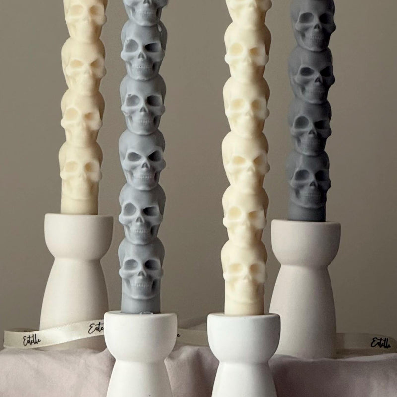Hand Poured Soy Wax Skull Taper Candle: Halloween Decor-2