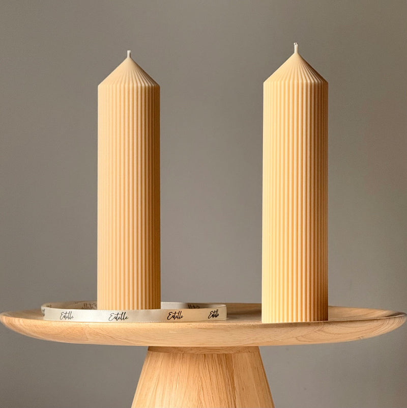 Greko Ribbed Peak Soy Wax Candle: Ribbed Pillar, Decorative Taper-4