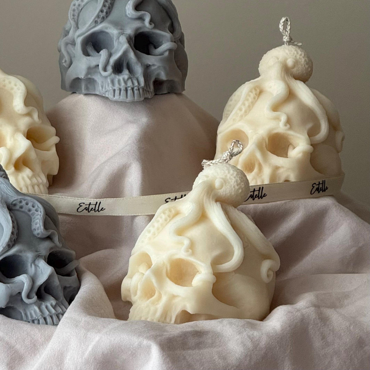 Skull Candle with Octopus: Spooky Halloween Soy Wax Decor-3