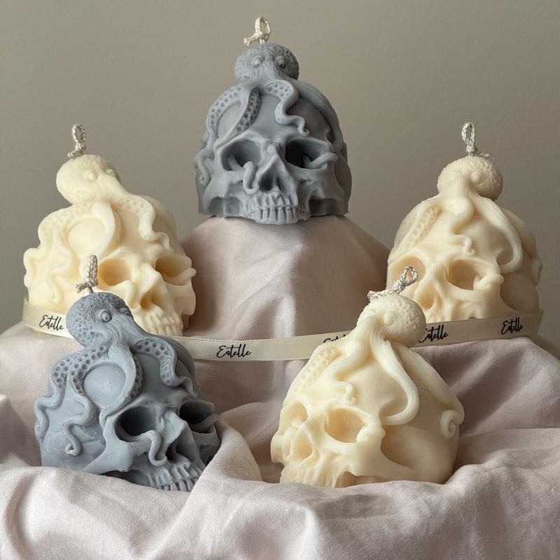 Skull Candle with Octopus: Spooky Halloween Soy Wax Decor-4