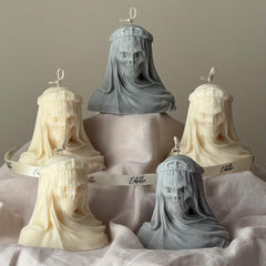 Handmade Halloween Vailed Lady Skull Candle: Spooky Soy Wax Home Decor-1