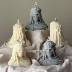 Handmade Halloween Vailed Lady Skull Candle: Spooky Soy Wax Home Decor-4