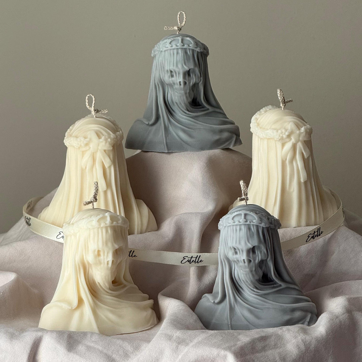 Handmade Halloween Vailed Lady Skull Candle: Spooky Soy Wax Home Decor-4