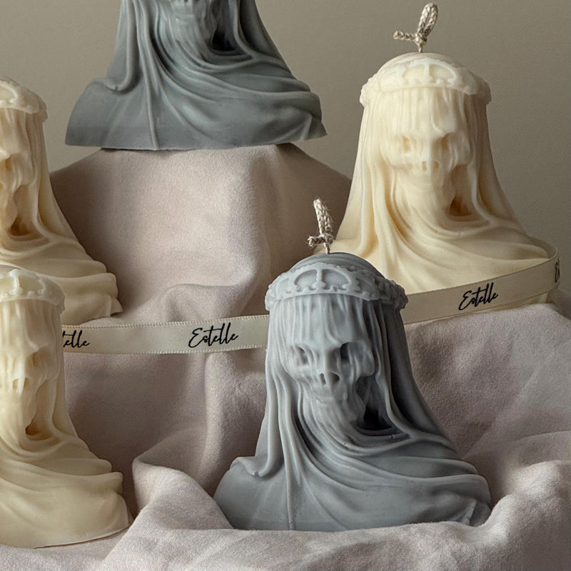 Handmade Halloween Vailed Lady Skull Candle: Spooky Soy Wax Home Decor-3