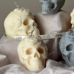 Handmade Halloween Flowers Skull Candle: Spooky Soy Wax Home Decor-3