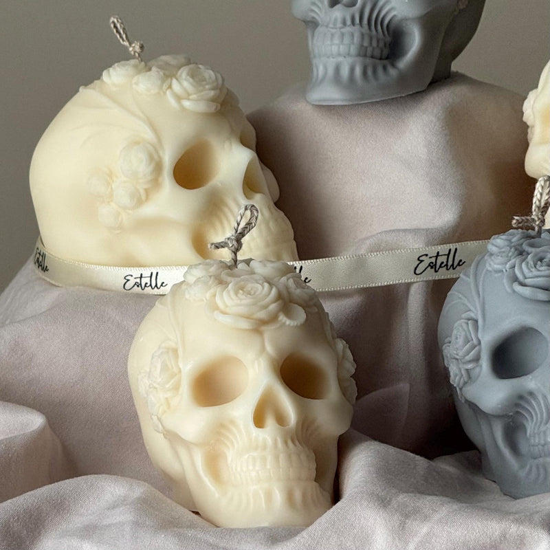 Handmade Halloween Flowers Skull Candle: Spooky Soy Wax Home Decor-3