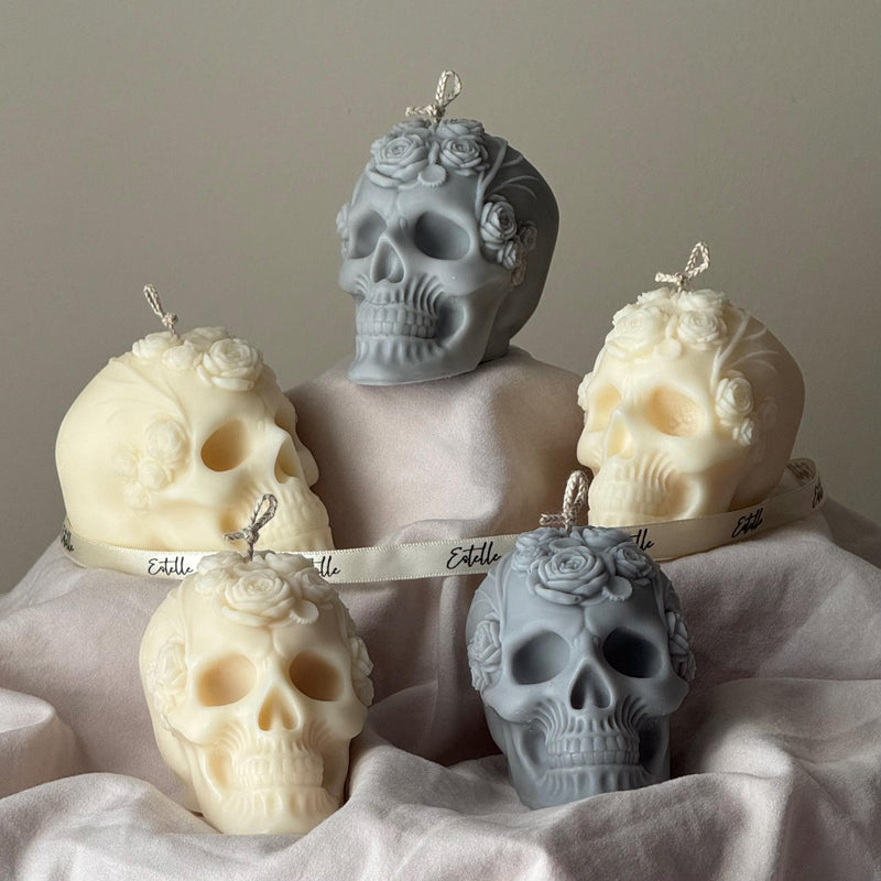 Handmade Halloween Flowers Skull Candle: Spooky Soy Wax Home Decor-4
