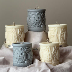 Scary Pumpkin Pillar Candle: Halloween Design Candle, Autumn Decor, Home Accent-1