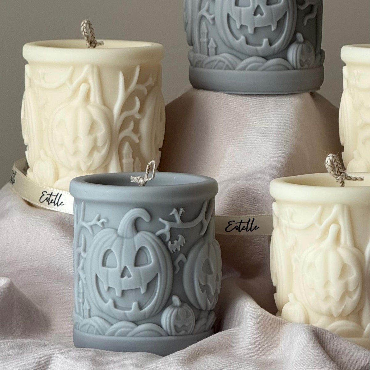 Scary Pumpkin Pillar Candle: Halloween Design Candle, Autumn Decor, Home Accent-3