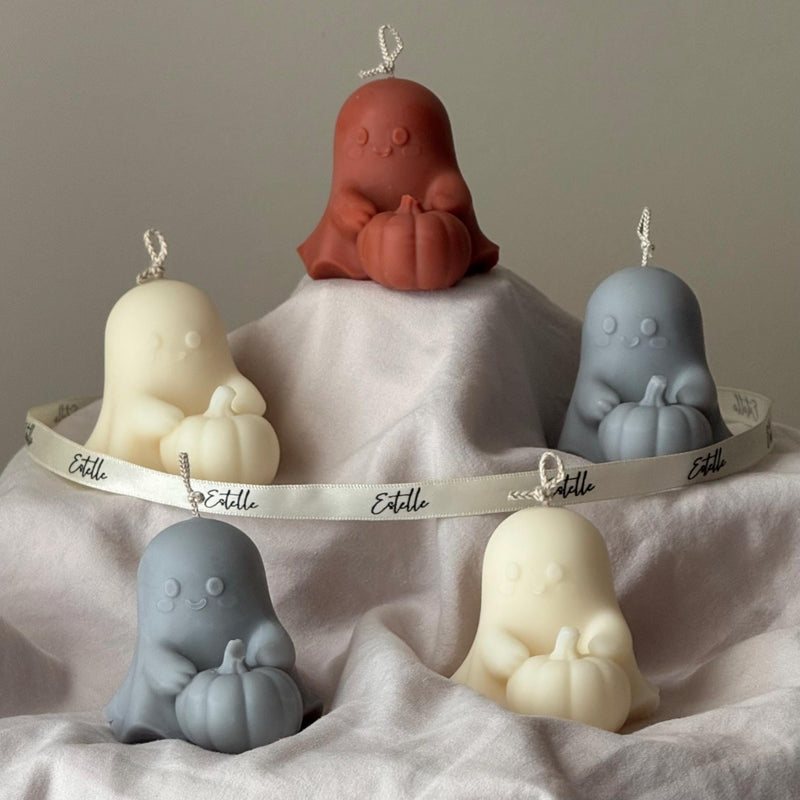Halloween Ghost with Pumpkin Candle: Handmade Soy Wax Autumn Gift-1