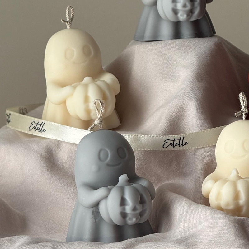 Halloween Ghost with Pumpkin Candle: Handmade Soy Wax Autumn Gift-3