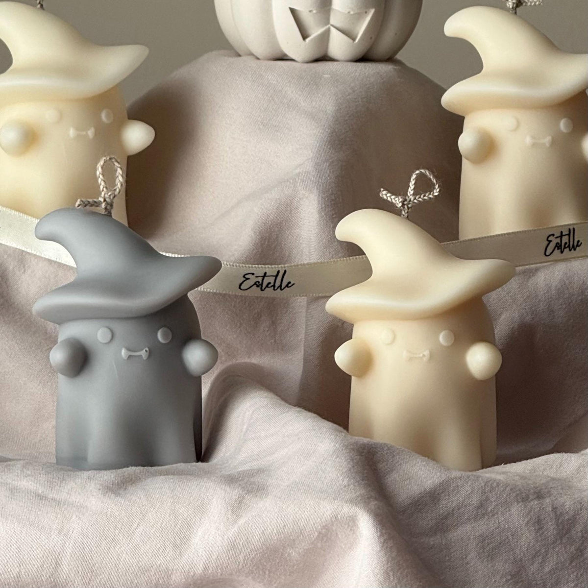 Halloween Ghosts Candle in Jesmonite Pumpkin: Hand-Poured Soy Wax Sculptural Candles-3