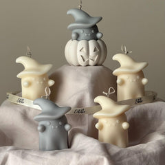 Halloween Ghosts Candle in Jesmonite Pumpkin: Hand-Poured Soy Wax Sculptural Candles-1