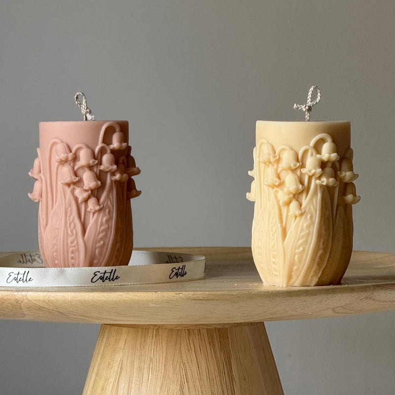 Lily of the valley Pillar Candle | Handmade Decorative Candle-1