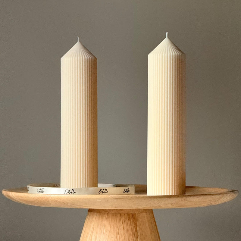 Greko Ribbed Peak Soy Wax Candle: Ribbed Pillar, Decorative Taper-3