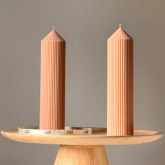 Greko Ribbed Peak Soy Wax Candle: Ribbed Pillar, Decorative Taper-2