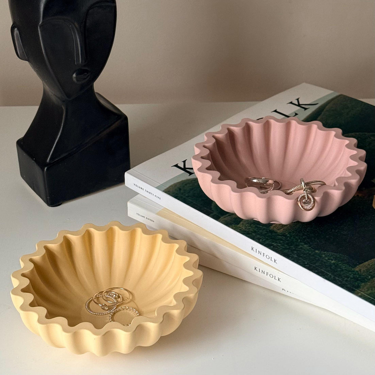 Pleated Geometric Jesmonite Tray | Sculptural Jewelry Dish-1