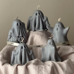 Handmade Ash Halloween Ghost Candle: Sculptural Soy Wax Decor-1