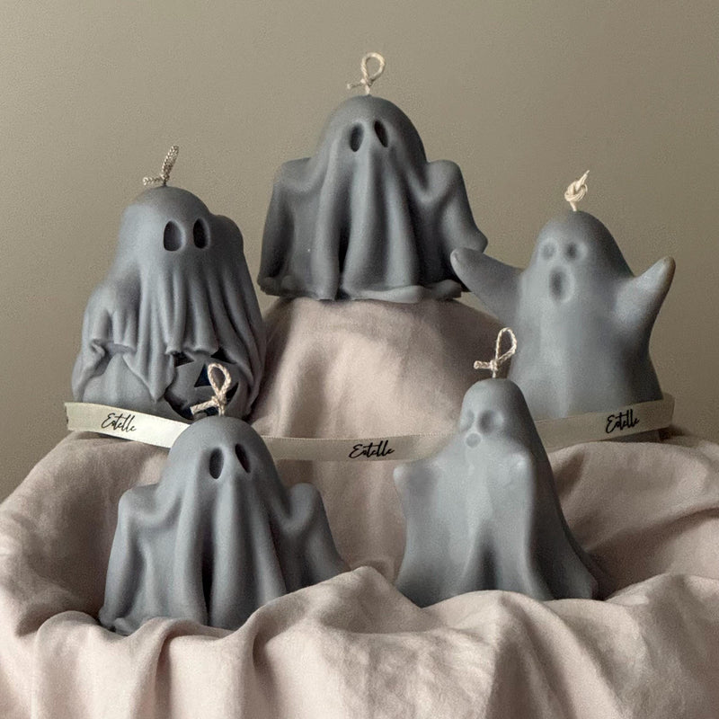 Handmade Ash Halloween Ghost Candle: Sculptural Soy Wax Decor-1