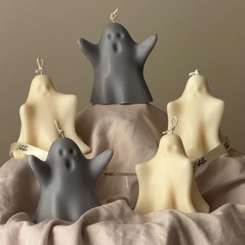 Handmade Ash Halloween Ghost Candle: Sculptural Soy Wax Decor-3