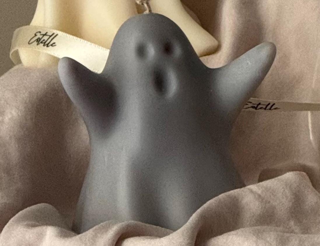 Handmade Ash Halloween Ghost Candle: Sculptural Soy Wax Decor-4