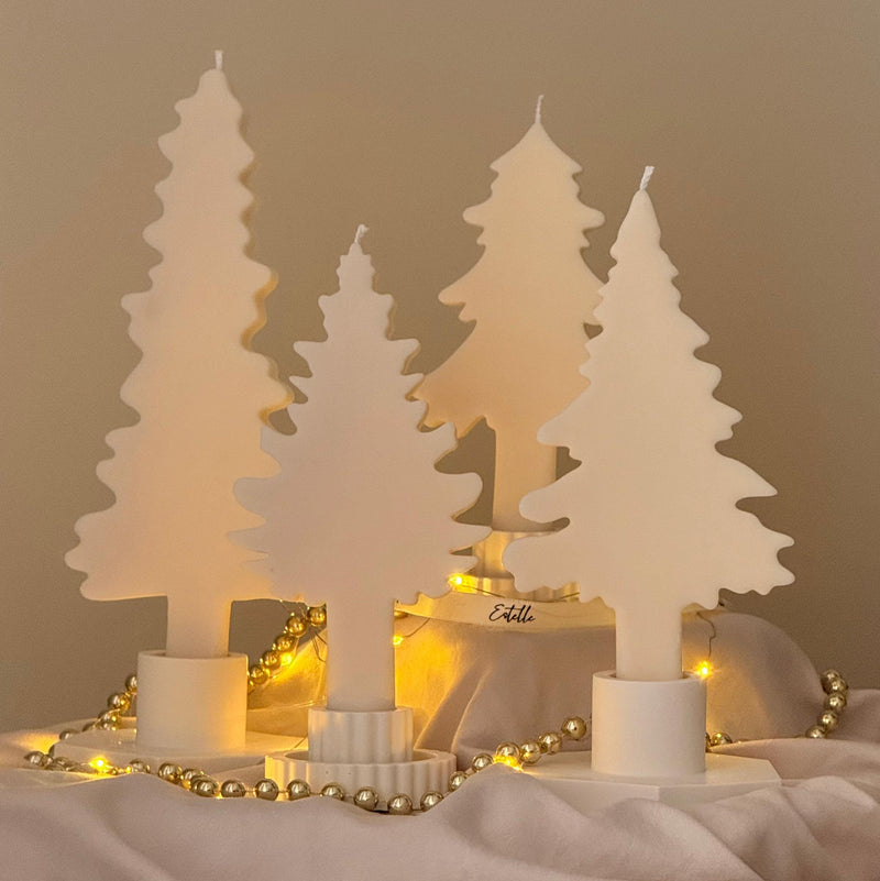 Winter Tree Silhouette Taper Candles Set, Minimalist Holiday & Nordic Winter Decor-1