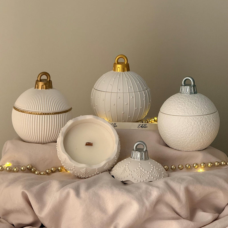 Winter Ornament Bauble Candle – Sculptural Holiday Decor, Handcrafted Soy Wax Candle-1