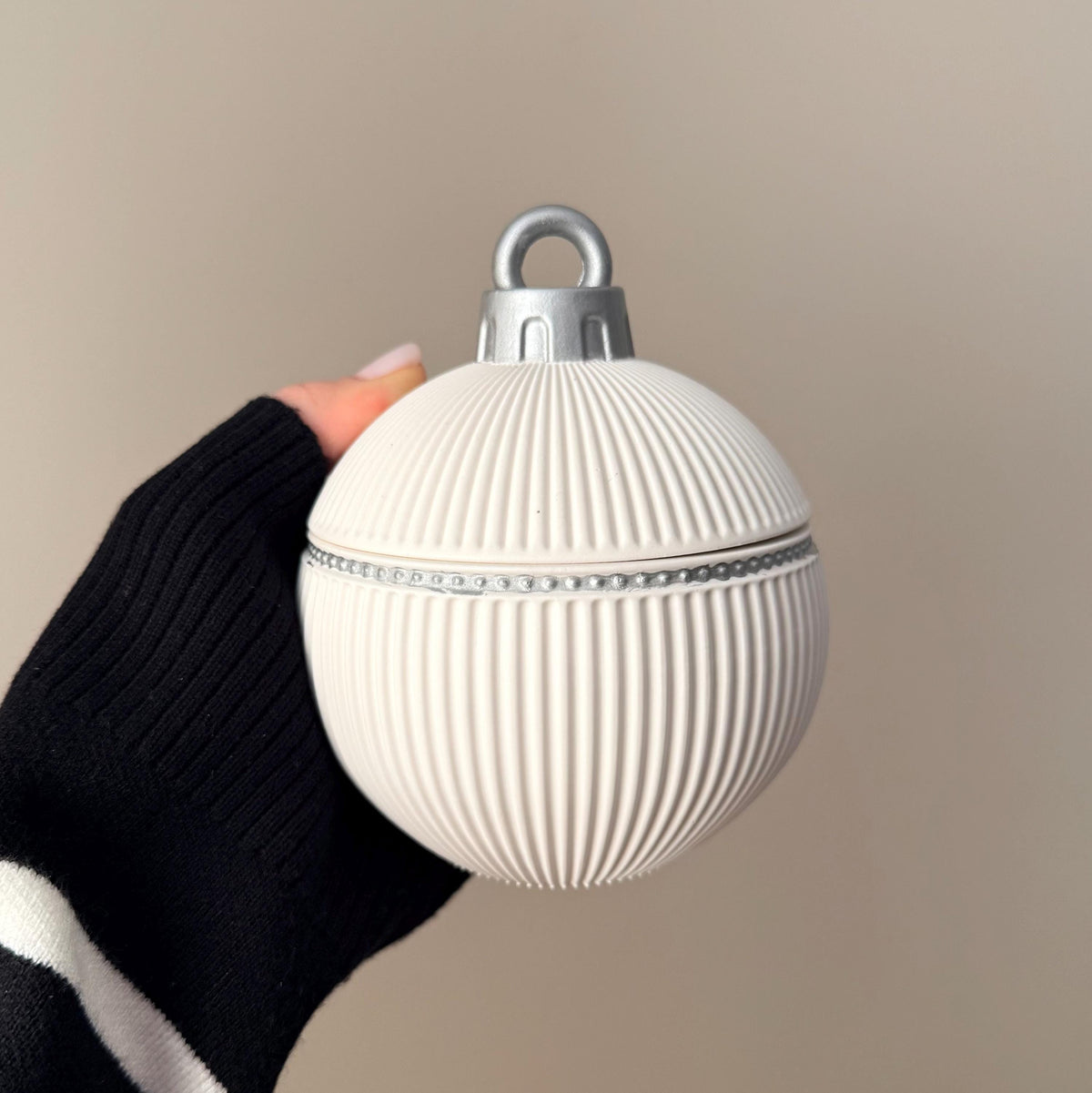 Huge Winter Ornament Bauble Candle – Sculptural Holiday Decor, Handcrafted Soy Wax Candle-6