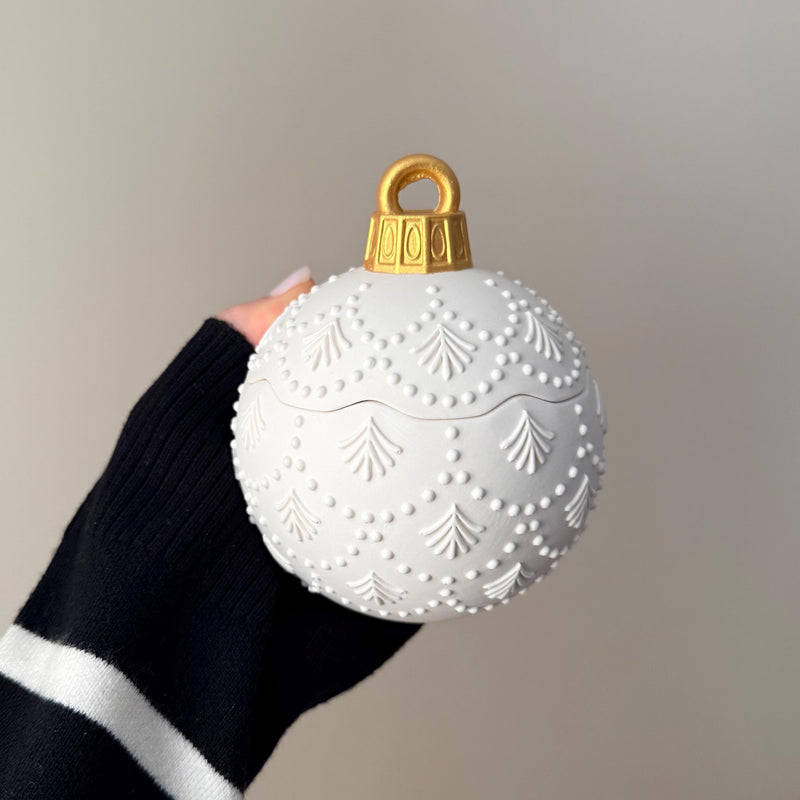 Huge Winter Ornament Bauble Candle – Sculptural Holiday Decor, Handcrafted Soy Wax Candle-7
