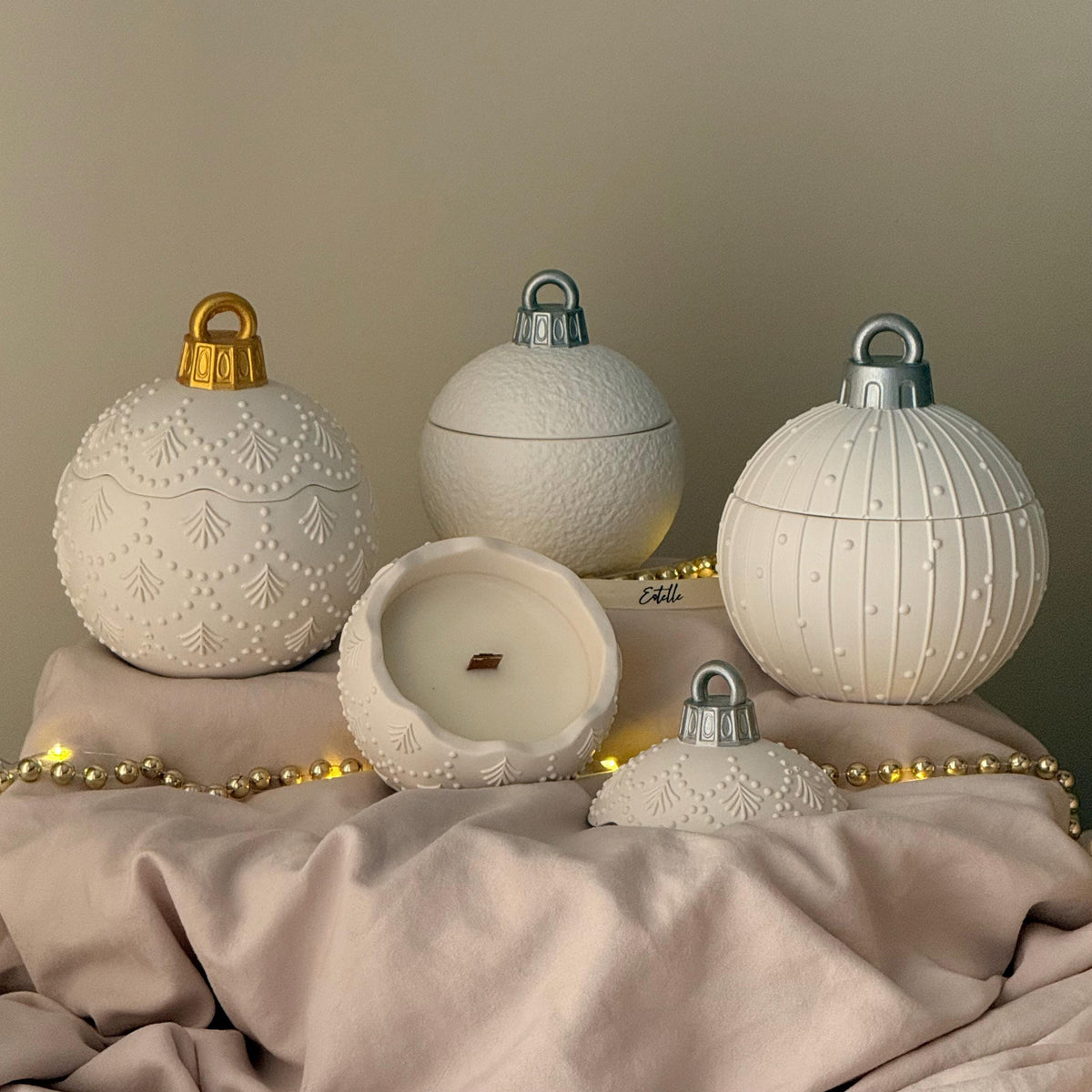 Huge Winter Ornament Bauble Candle – Sculptural Holiday Decor, Handcrafted Soy Wax Candle-8