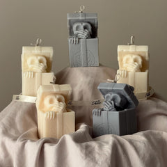 Skull in Gift Box Candle| Halloween Sculptural Soy Wax Decor-4