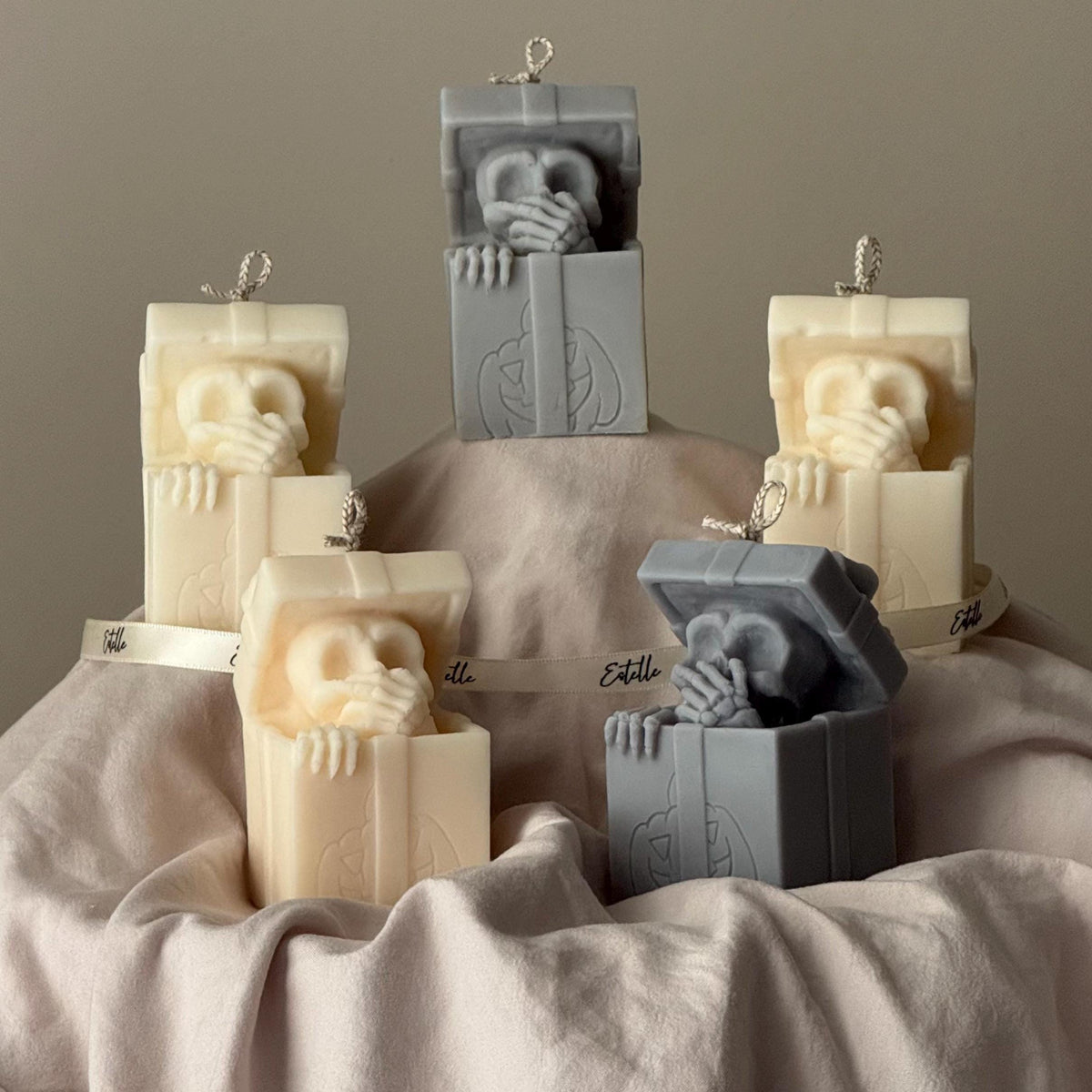 Skull in Gift Box Candle| Halloween Sculptural Soy Wax Decor-4
