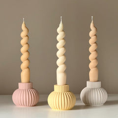 Ribbed Jesmonite Candlestick Holder: Minimalist Table Decor-1