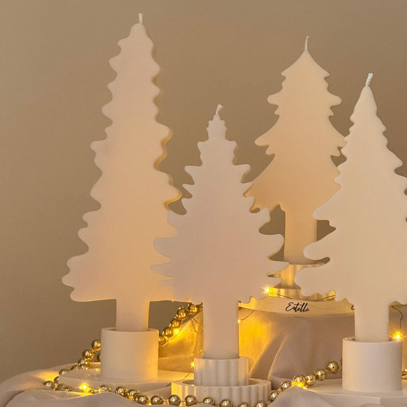 Winter Tree Silhouette Taper Candles Set, Minimalist Holiday & Nordic Winter Decor-3