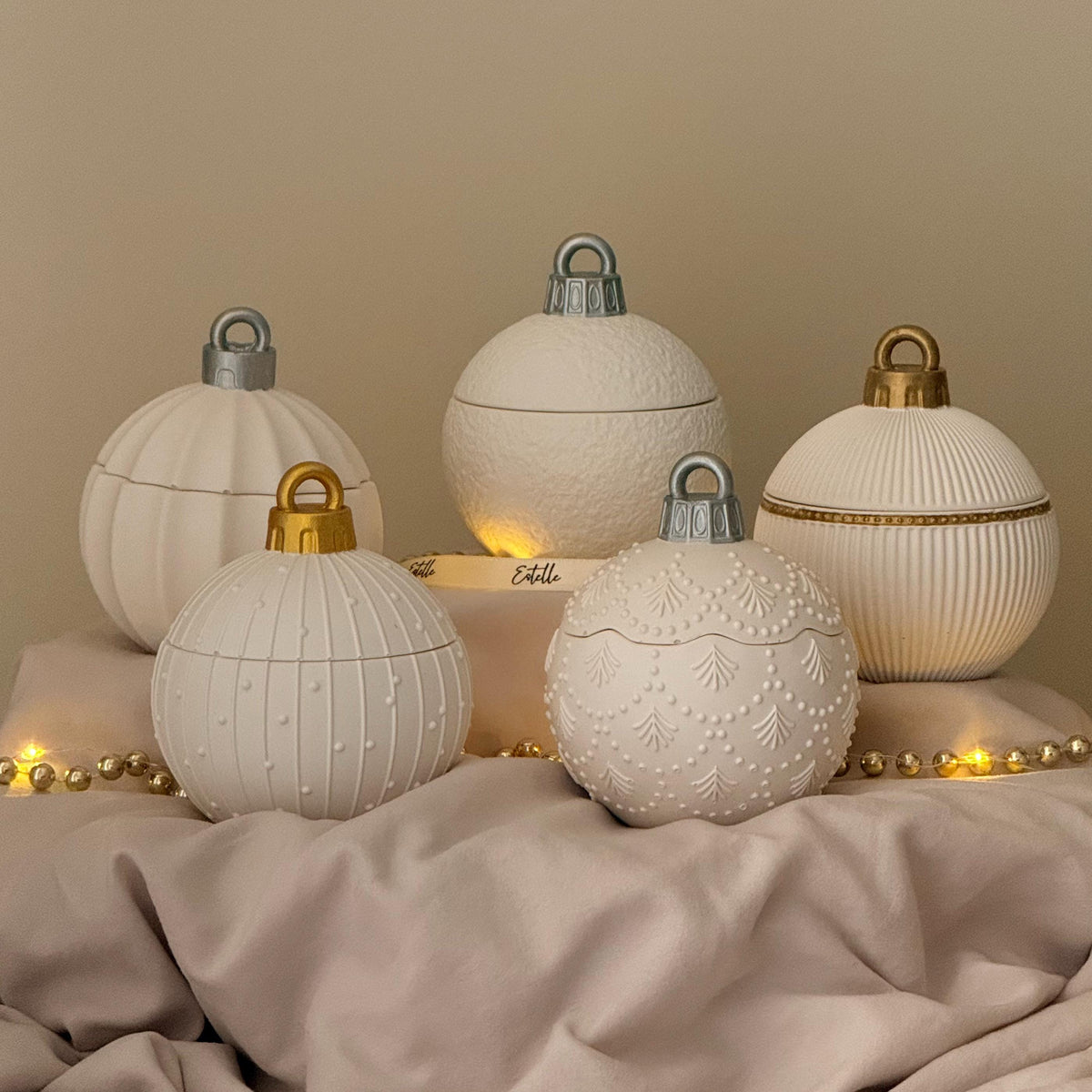 Winter Ornament Bauble Candle – Sculptural Holiday Decor, Handcrafted Soy Wax Candle-7