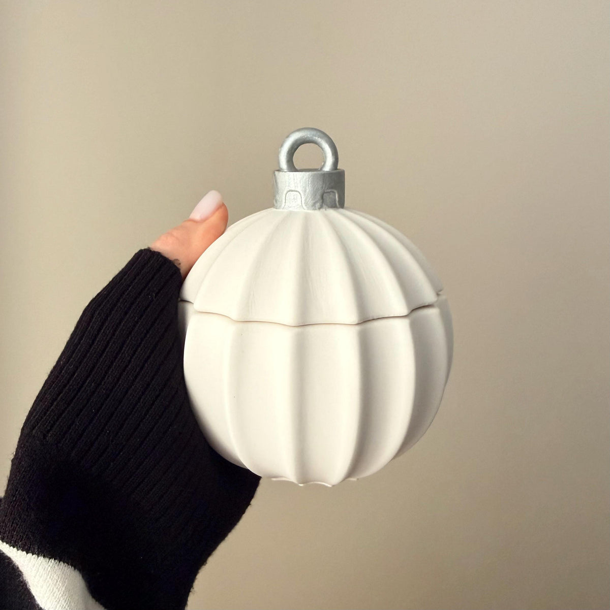 Huge Winter Ornament Bauble Candle – Sculptural Holiday Decor, Handcrafted Soy Wax Candle-4